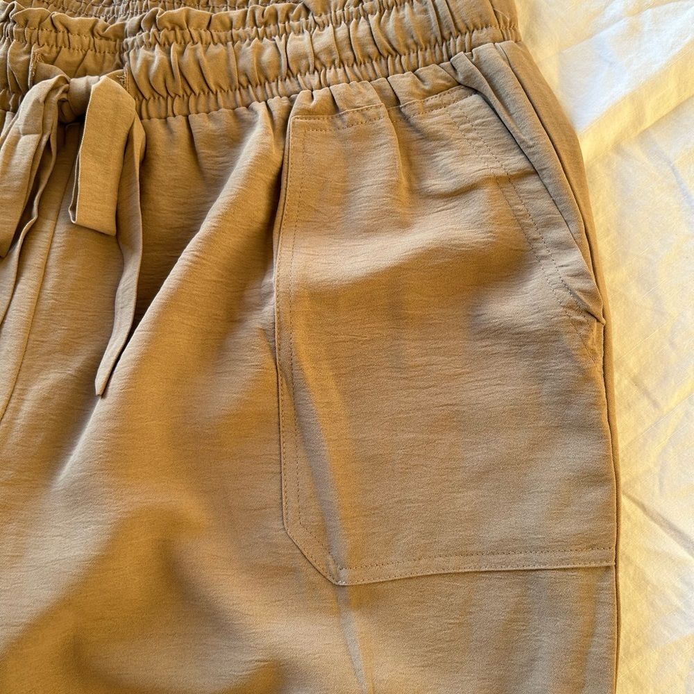 Unbranded Tan Jogger Pants Elastic Paperbag Waist Boho Casual Workwear 37x25 - Picture 12 of 12